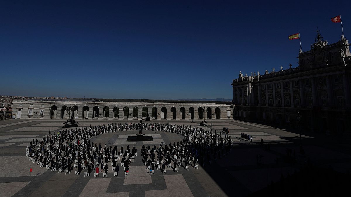 A tribute was held for COVID-19 victims at Madrid's Royal Palace