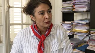 Doria Chouviat, wife of Cedric Chouviat, talks to the Associated Press in Paris, Tuesday, June 23, 2020. 