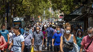 Turistas en el centro de Barcelona este jueves