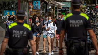 Police on the Ramblas in Barcelona, Spain, earlier in July