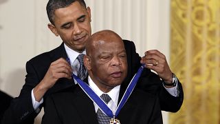 President Barack Obama presents a 2010 Presidential Medal of Freedom to U.S. Rep. John Lewis on Feb. 15, 2011.