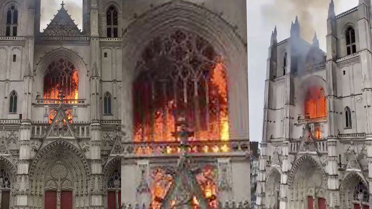 Lángok törnek elő Nantes katedrálisából