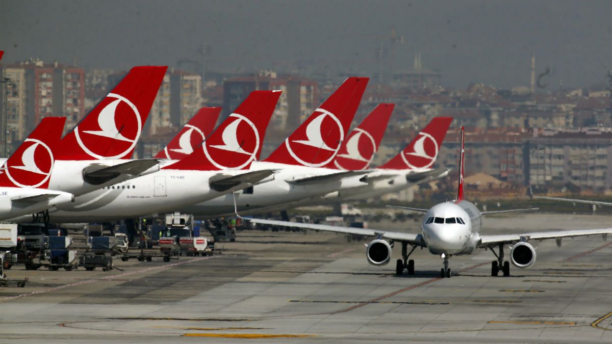Turkish Airlines airplanes at Ataturk International Airport, in Istanbul