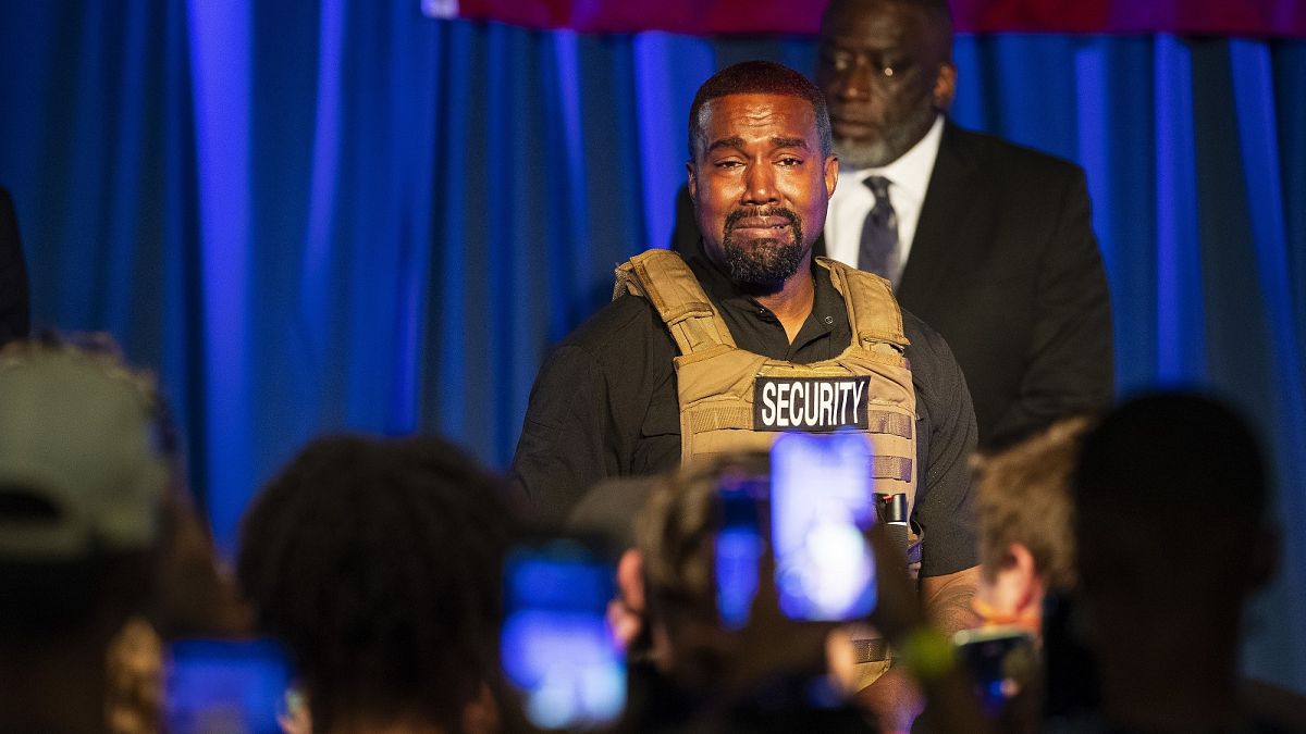A tearful Kanye West officially enters the US presidential race.
