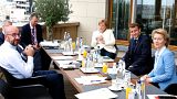 European Council President Charles Michel, German Chancellor Angela Merkel, French President Emmanuel Macron and European Commission President Ursula von der Leyen, July 19