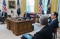 President Donald Trump meets Republican leaders of Congress with Treasury Secretary Steven Mnuchin in the Oval Office.