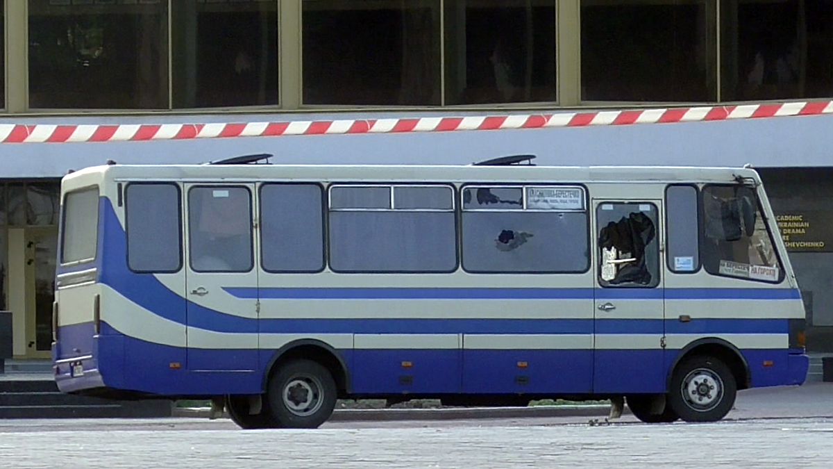 Una imagen del autobús secuestrado en Lutsk (Ucrania)