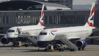 British Airways planes parked up at London City Airport, in east London, Thursday, March 26, 2020.