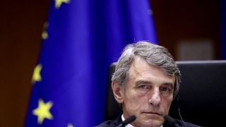 European Parliament President David Sassoli listens to an address during a plenary session at the European Parliament in Brussels, Wednesday, July 8, 2020. 