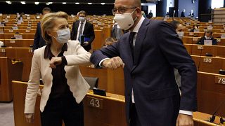 Ursula von der Leyen et Charles Michel au parlement européen, Bruxelles, le 23 juillet 2020