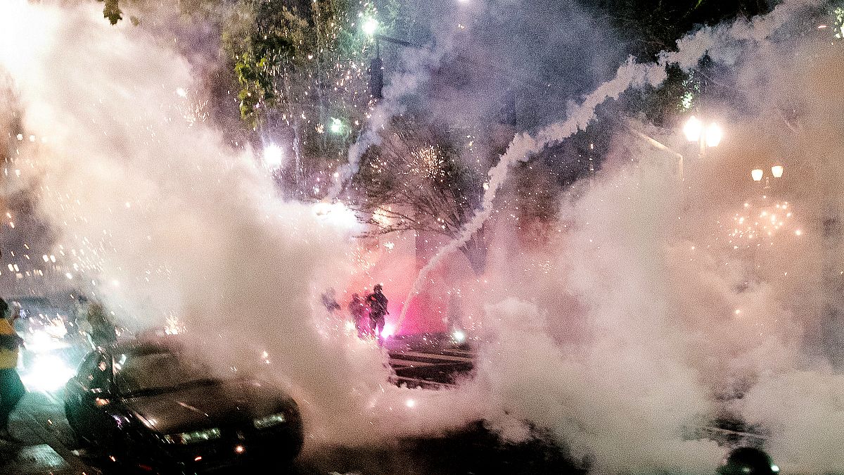 Smoke fills the sky as federal officers use chemical irritants and crowd control munitions to disperse Black Lives Matter protesters in Portland, Oregon, USA. July 22, 2020