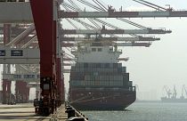  A cargo ship is docked a port in Yingkou in northeastern China's Liaoning Province