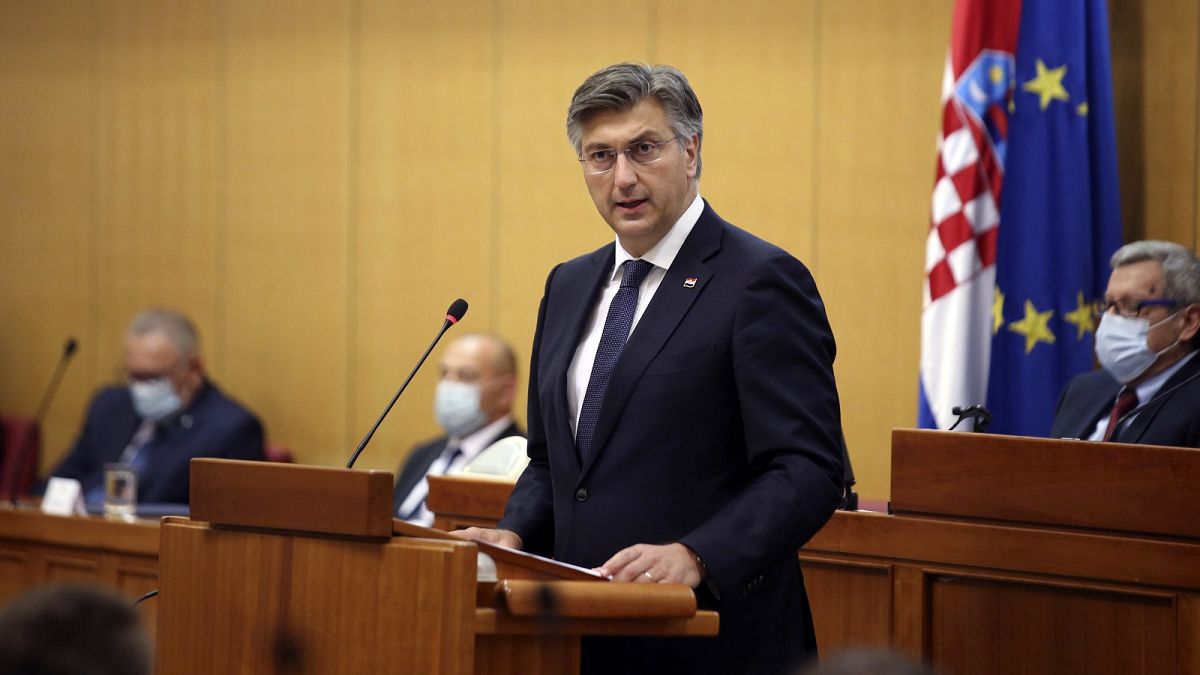 Prime Minister incumbent Andrej Plenkovic presents his new government's plan before the Croatian parliament.