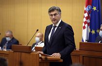 Prime Minister incumbent Andrej Plenkovic presents his new government's plan before the Croatian parliament.