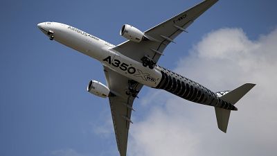 An Airbus A350 performs a demonstration flight at the Paris Air Show