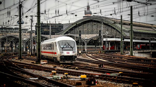 A Deutsche Bahn train in Cologne. A Deutsche Bahn train in Cologne.