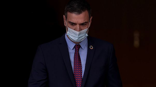 Spanish Prime Minister Pedro Sanchez waits for the arrival of Italy's Prime Minister Giuseppe Conte at the Moncloa palace in Madrid, Spain, Wednesday, July 8, 2020. Spanish Prime Minister Pedro Sanchez waits for the arrival of Italy's Prime Minister Giuseppe Conte at the Moncloa palace in Madrid, Spain, Wednesday, July 8, 2020.