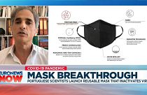 Portuguese virologist Pedro Simas detailing the properties of the face mask