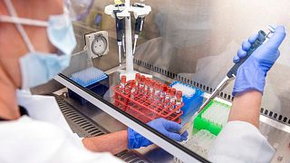 Samples from coronavirus vaccine trials are handled inside the Oxford Vaccine Group laboratory in Oxford, England, Thursday June 25, 2020 (handout)