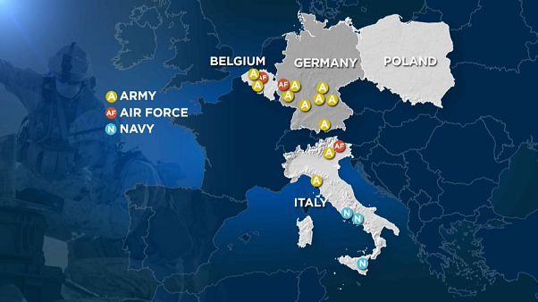La mappa delle basi americane in parte dell'Europa. La mappa delle basi americane in parte dell'Europa.
