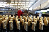 A beer production line at the Budejovicky Budvar brewery in Ceske Budejovice, Czech Republic.