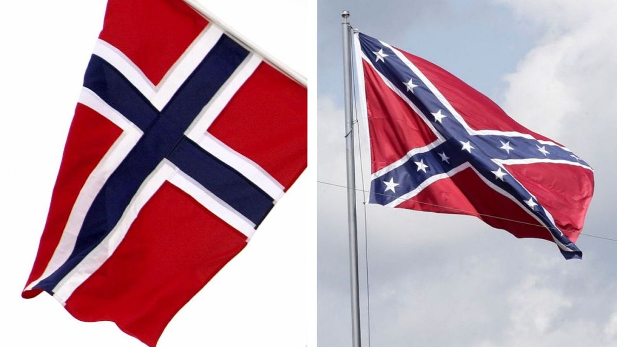 The Norwegian flag has the same colours as the Confederate flag, but the patterns and symbols are different.