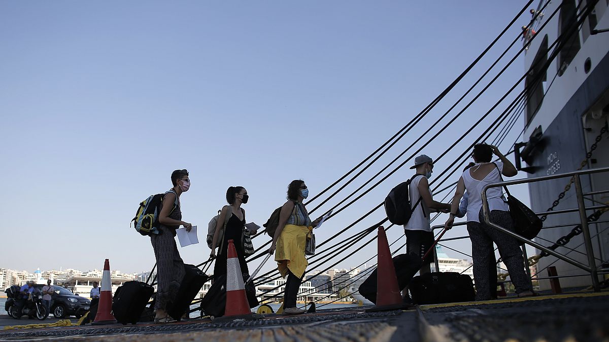 People departing from Piraeus port