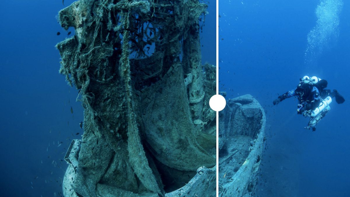 The HMS Perseus before and after clean up operation