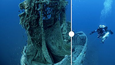 The HMS Perseus before and after clean up operation