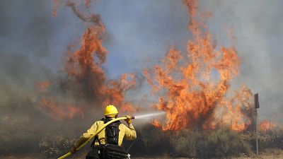 L'incendio a Santa Clarita. La lotta dei pompieri contro il fuoco. 