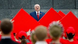 FILE In this file photo taken on Friday, July 3, 2020, Belarus President Alexander Lukashenko looks on during Independence Day celebrations, in Minsk, Belarus.