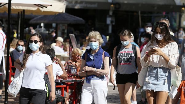Tourists wearing masks visit Saint Malo, Brittany, Tourists wearing masks visit Saint Malo, Brittany,