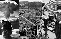 A combination of images showing Hiroshima and Nagasaki after the atomic bombs were dropped by a U.S. Air Force