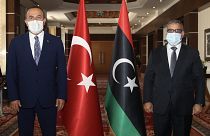 Dışişleri Bakanı Çavuşoğlu Libya Devlet Yüksek Konseyi Başkanı Halid el-Mişri (sağda) ile görüştü.