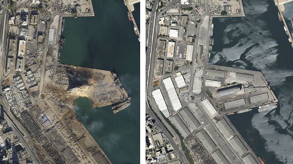 El puerto de Beirut tras la explosión El puerto de Beirut tras la explosión