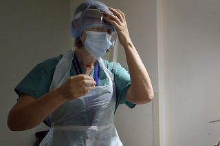 Personal protection equipment being used in a coronavirus ward at Addenbrooke's hospital in Cambridge, England in May 2020.