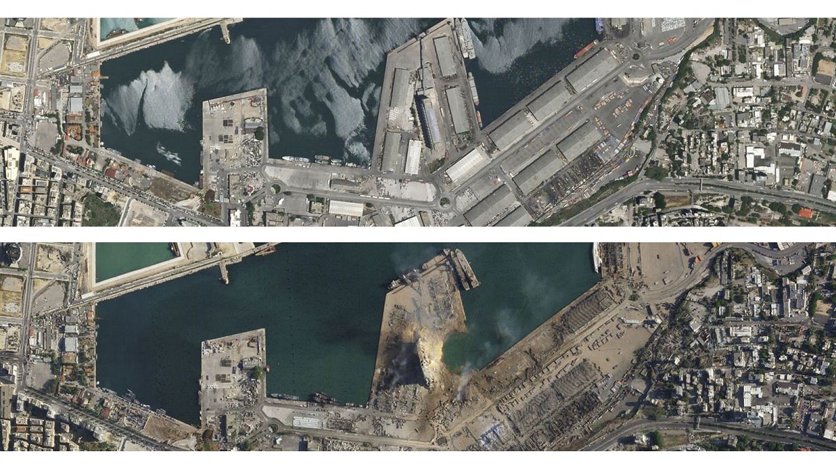 Le port de Beyrouth, le 31 mai et le 5 août 2020 