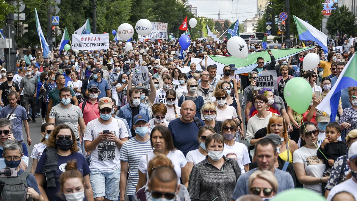 Detalle de la manifestación de este sábado en Jabárovsk