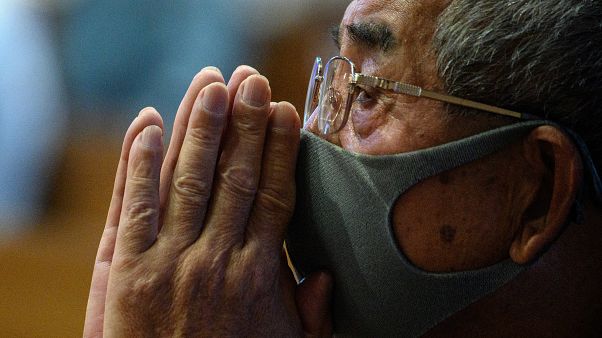 A man attends mass held in memory of bomb victims at Urakami Church to mark the 75th anniversary of the atomic bombing of Nagasaki, in the city on August 9, 2020. A man attends mass held in memory of bomb victims at Urakami Church to mark the 75th anniversary of the atomic bombing of Nagasaki, in the city on August 9, 2020.