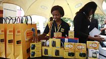 Staff of MTN work during the launch of mobile number portability in Lagos, Nigeria
