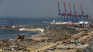 The port area lies in devastation following this week's massive explosion in the port of Beirut, Lebanon