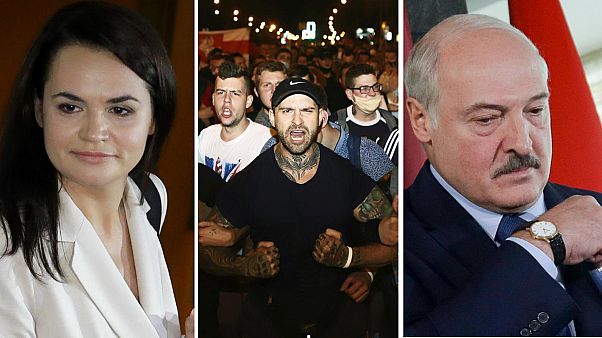 Belarus'taki seçimin adaylarından Sviatlana Tsikhanouskaya (solda), seçimi kazanan Aleksandr Lukaşenko (sağda) Belarus'taki seçimin adaylarından Sviatlana Tsikhanouskaya (solda), seçimi kazanan Aleksandr Lukaşenko (sağda)