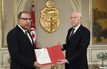 الرئيس التونسي قيس سعيد ورئيس الوزراء المقال هشام المشيشي