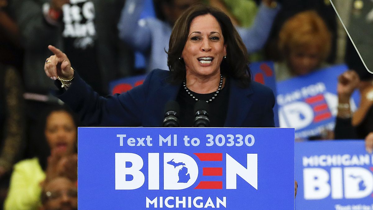In this March 9, 2020, file photo, Sen. Kamala Harris, D-Calif., speaks at a campaign rally for Democratic presidential candidate former Vice President Joe Biden in Detroit.