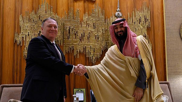 Mike Pompeo,shakes hands with bin Salman Mike Pompeo,shakes hands with bin Salman