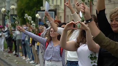 women demonstrating in Belarus
