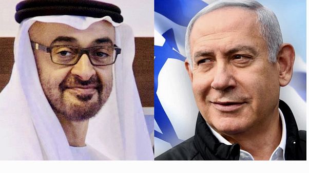 Mohammed Al Nahyan, Egyesült Arab Emírségek és Benjamin Netanjahu, Izrael vezetője Mohammed Al Nahyan, Egyesült Arab Emírségek és Benjamin Netanjahu, Izrael vezetője