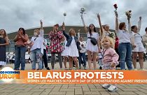 Belarusian women protesting in Minsk.
