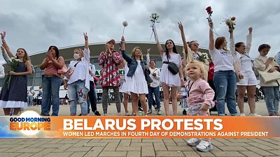 Belarusian women protesting in Minsk.