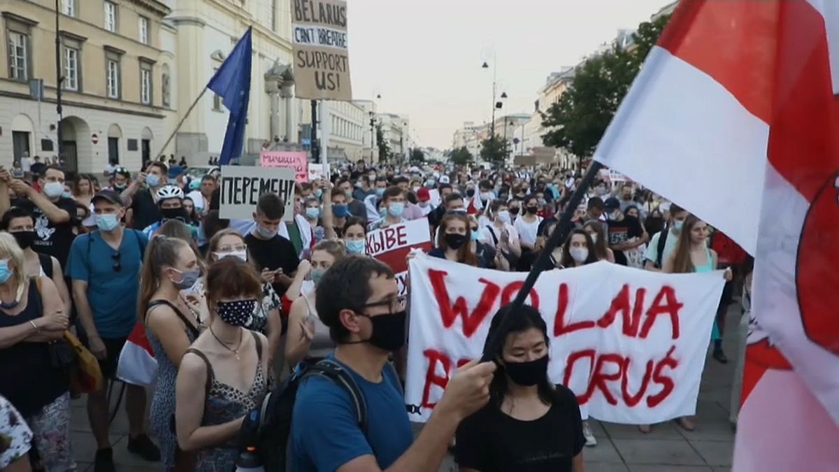 Protestas en Varsovia contra Lukashenko 